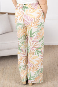 Presley Palazzo Pants - Mauve and Green Palm